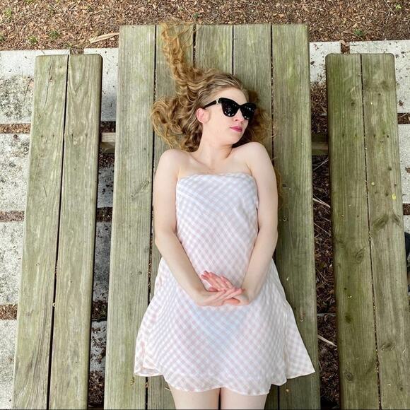 Hobbs 8 gingham tune dress ruffle hem mini barbiecore summer vacation beach pink - Picture 1 of 10